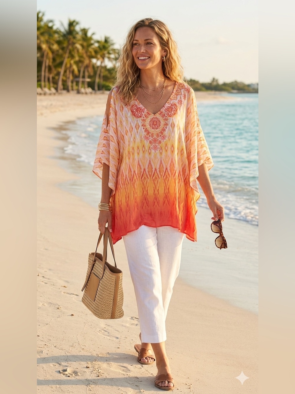 SIZE LARGE Susan Graver® NEW Women’s Sheer Medallion Kaftan Top